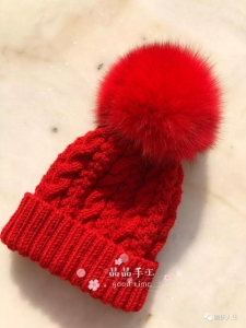 双毛球婴儿毛线帽编织教程（儿童棒针毛球麻花毛线帽）(5)