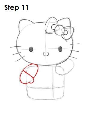 凯蒂猫画法教程（下面来学习用16步绘制凯蒂猫衣服色红）(11)