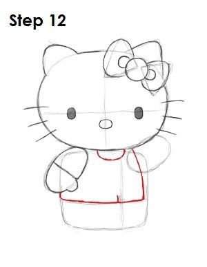 凯蒂猫画法教程（下面来学习用16步绘制凯蒂猫衣服色红）(12)